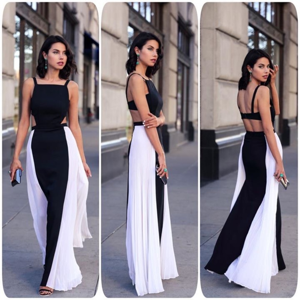 NEW Haute Rogue Black & White Cutout Pleated Maxi Dress